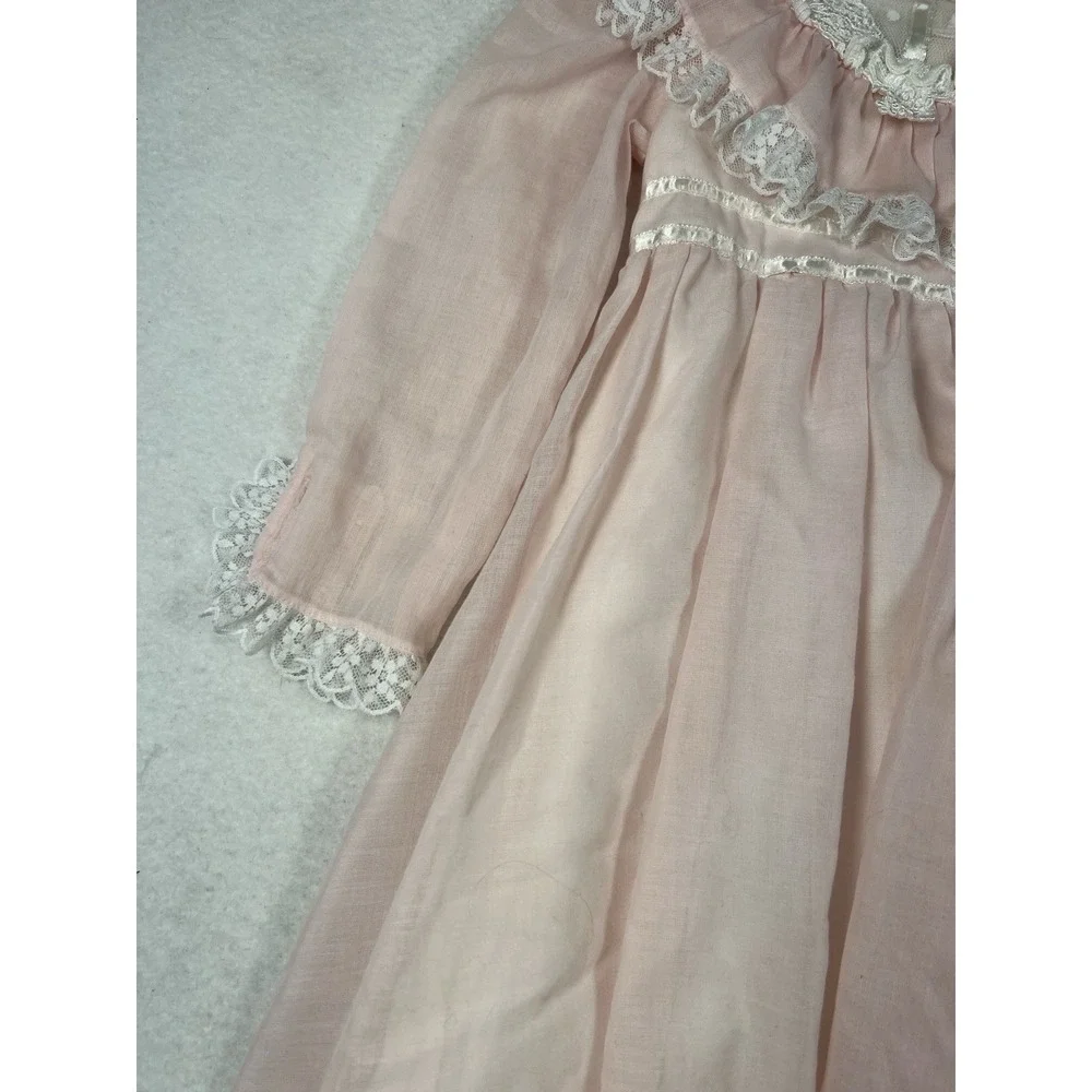 VTG 70's/ 80's Jeunes Filles GUNNE SAX Pink Lace Trim Dress Girls Size 5 - Picture 5 of 16
